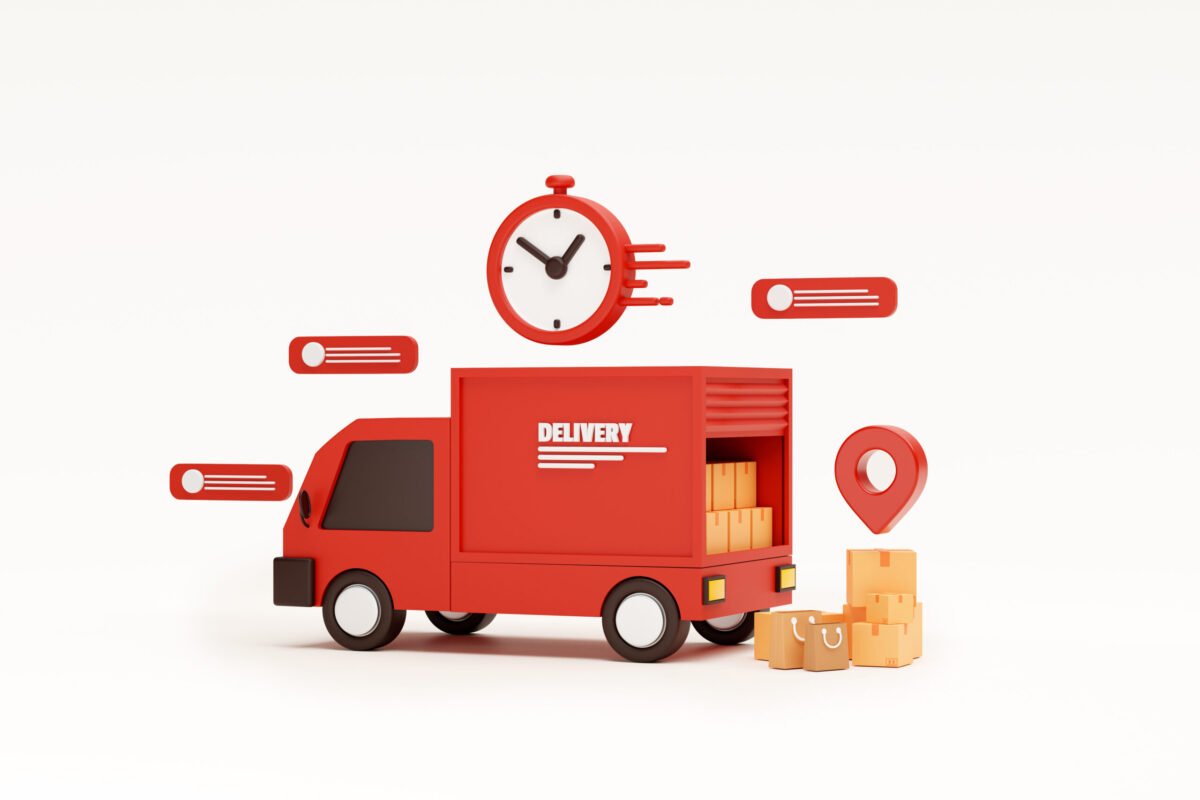 red delivery car deliver express shipping fast delivery background 3d rendering illustration scaled 1